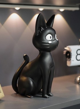 极简黑色白色可爱小猫咪摆件现代玄关酒柜儿童房样板间雕塑装饰品