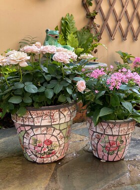 欧式玫瑰花卉月季绿植圆形花盆 庭院花园厨房阳台桌面地面花器