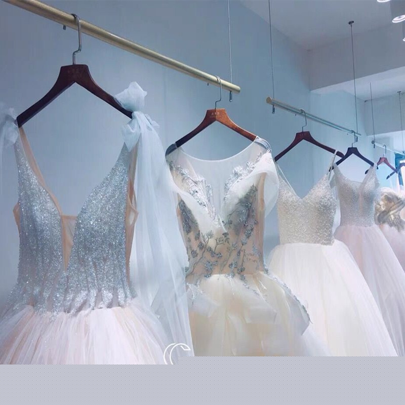 不锈钢婚纱挂架拉丝钛金橱窗礼服悬挂架吊顶悬挂女装店钢丝绳吊杆
