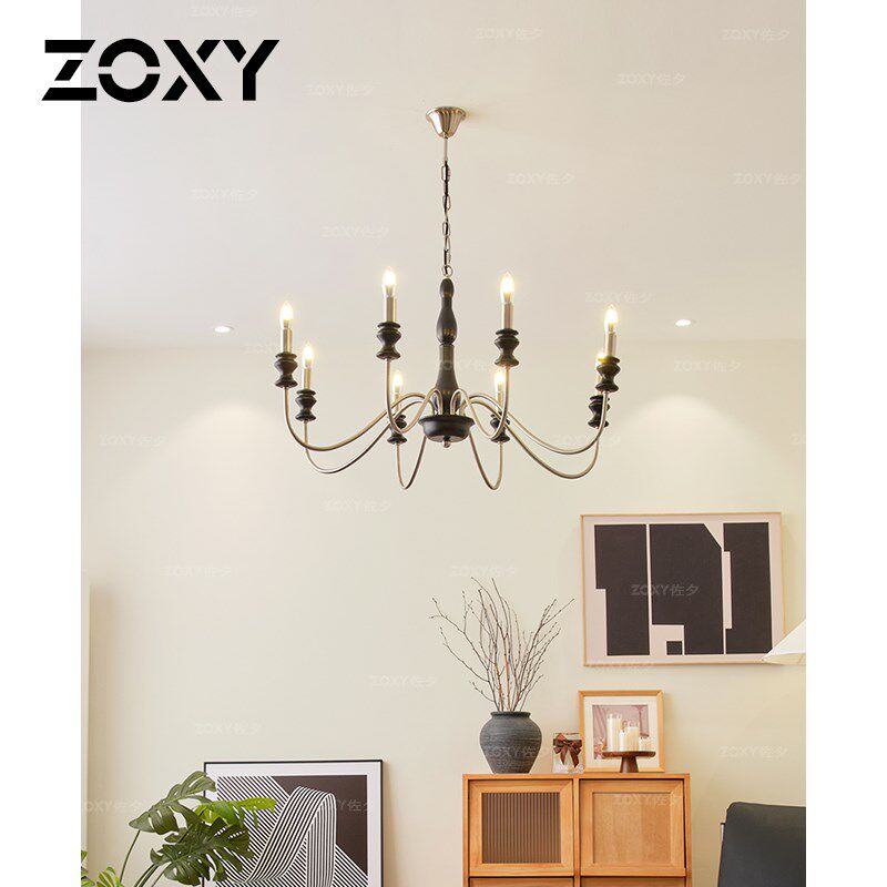 zoxy美式 复古蜡烛灯吊灯客厅灯 大厅主灯卧室灯法式洋房别墅灯具