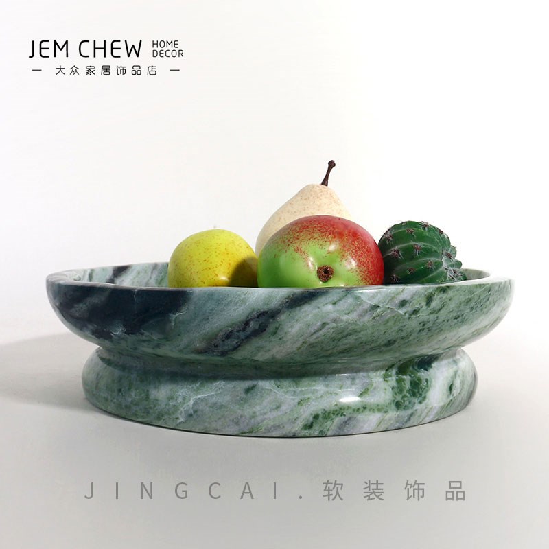 北欧日式侘寂风创意圆形大理石托盘果盘样板间桌面收纳高级感摆件