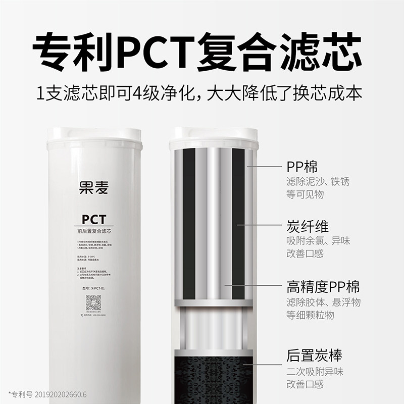 果麦净水器 PCT滤芯  PP棉纤维活性炭炭棒复合滤芯图片