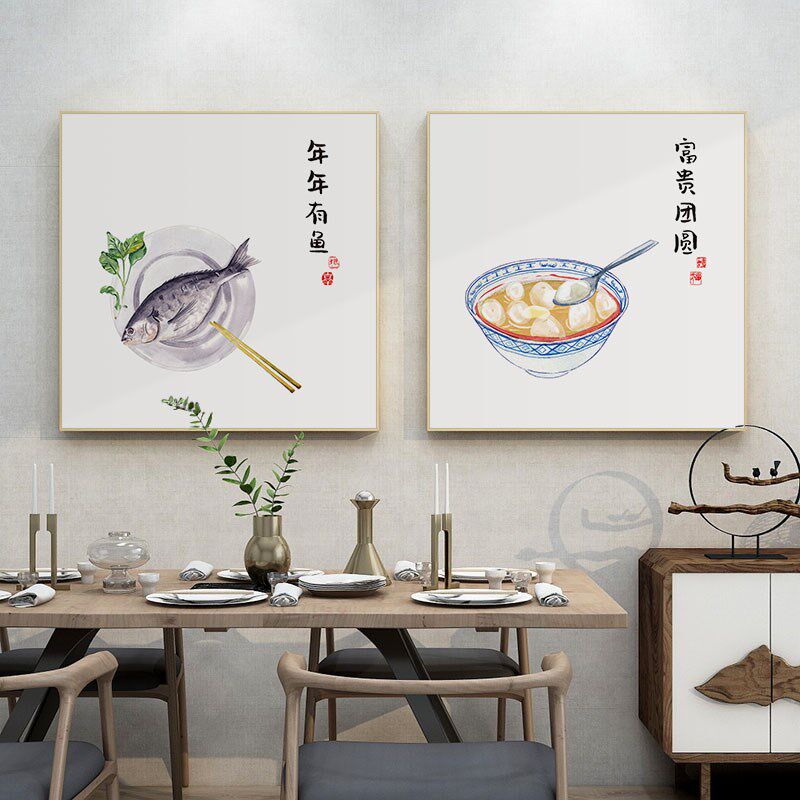 起贝麦穗装饰画新中式餐厅挂画饭厅厨房背景墙画饭店食物蔬菜壁画