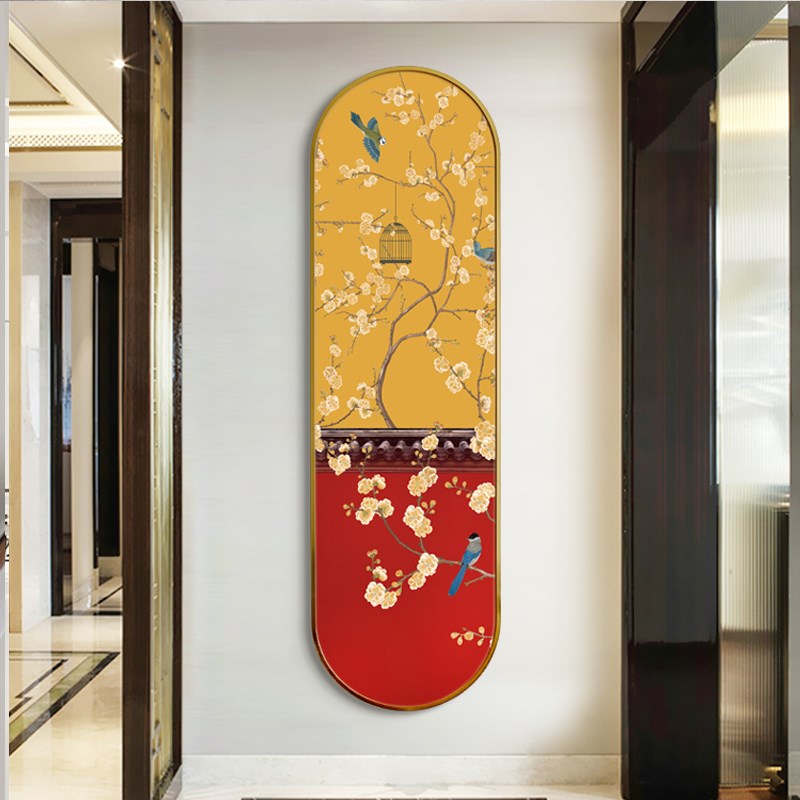 水墨宣言新中式入户玄关挂画竖版花鸟吉祥装饰画国风喜上眉梢壁画