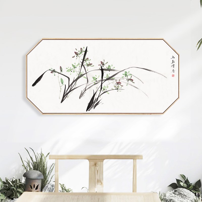 水墨宣言 兰花清雅国画装饰画中式八边形挂画书房墙画茶室壁画