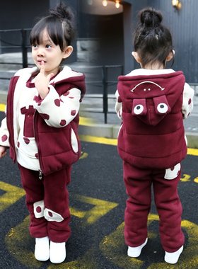女童三件套运动套装2021新款5宝宝3秋冬装4加绒卫衣6岁儿童装加厚