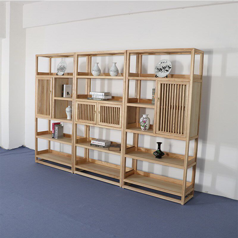 禅意榆木中式书架 实木博古架展架茶叶展示柜 办公室书柜组合定制