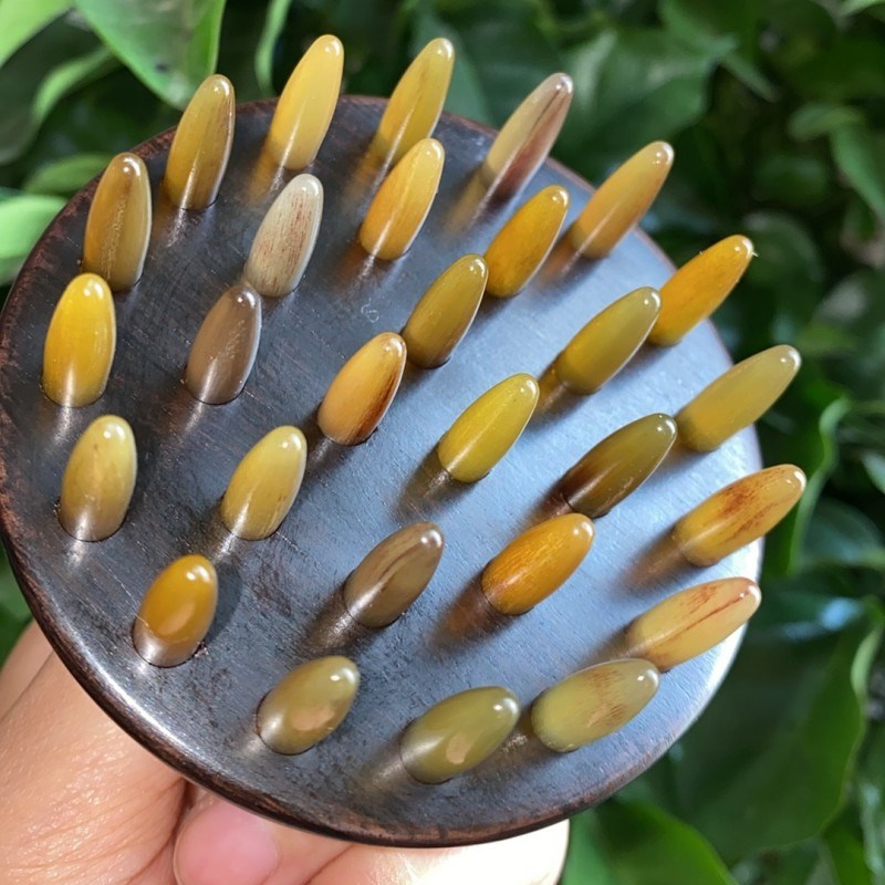 头部经络刷紫光檀羊角荷花齿61钉指环梳绿檀木脱发头疗刷肚子肩颈