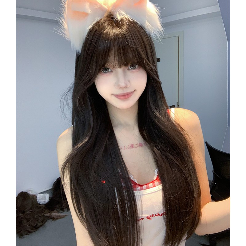 【早川少女】加长头皮-束朵假发女长直发网红日常齐刘海全头套式