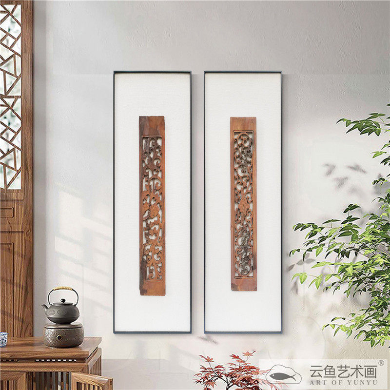 木雕窗户立体实物装饰画旧木新中式禅意简约工艺画客厅玄关土墙画