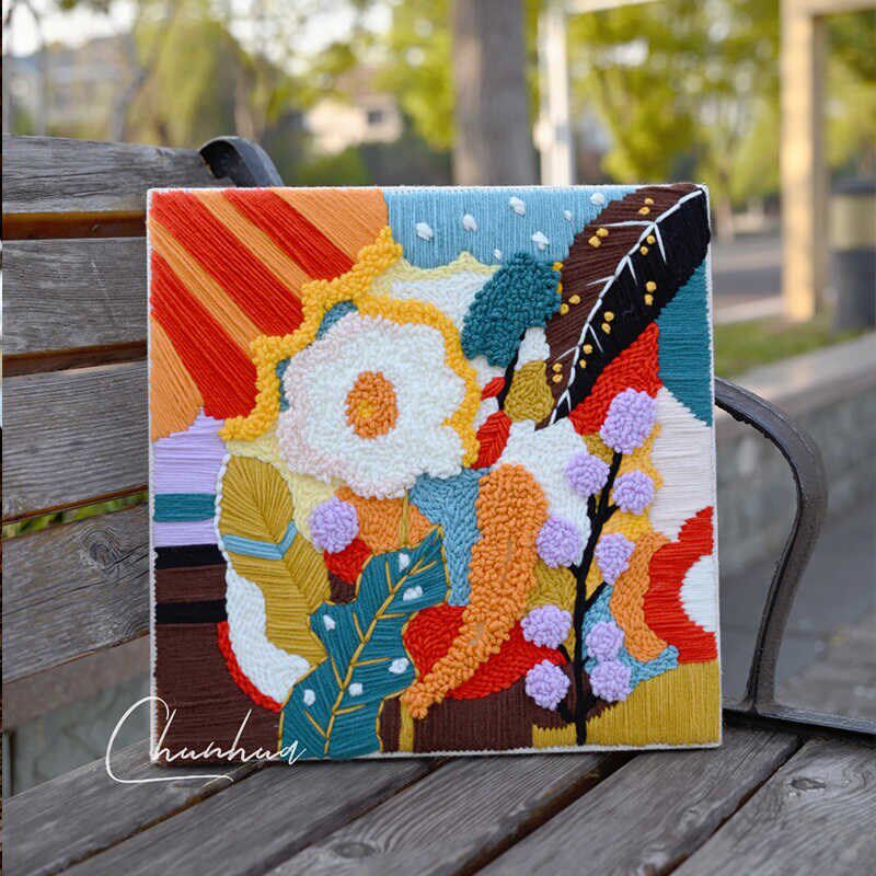 繁花 俄罗斯戳戳绣手工毛线画DIY材料包挂画送闺蜜礼品定制