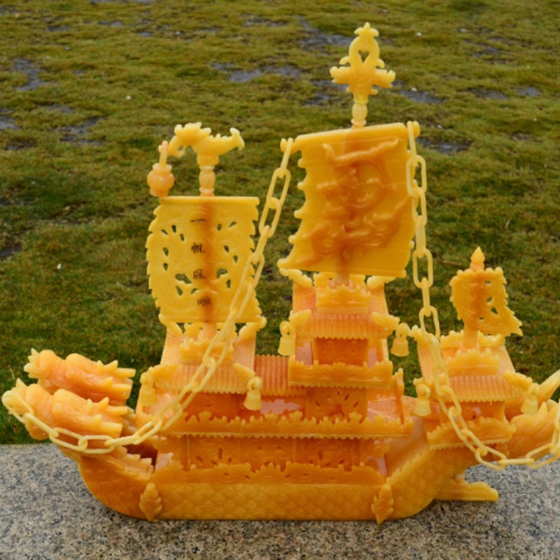 招财一帆风顺龙船黄玉手工客厅酒店大堂工艺品摆饰玉石帆船