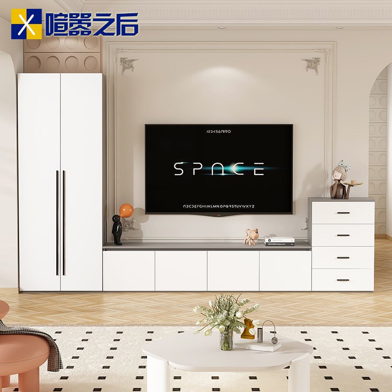 法式奶油风电视柜组合墙柜高柜客厅收纳储物柜一体家用斗柜8D76-1