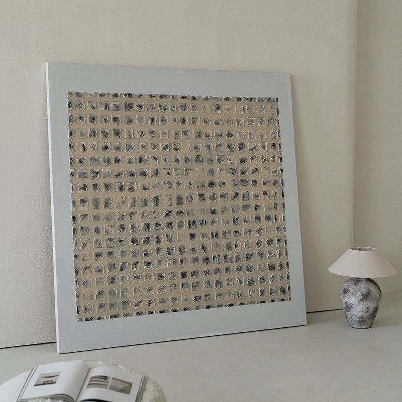 润家家居手绘方形玄关挂画轻奢客厅装饰画侘寂风沙发背景无框画