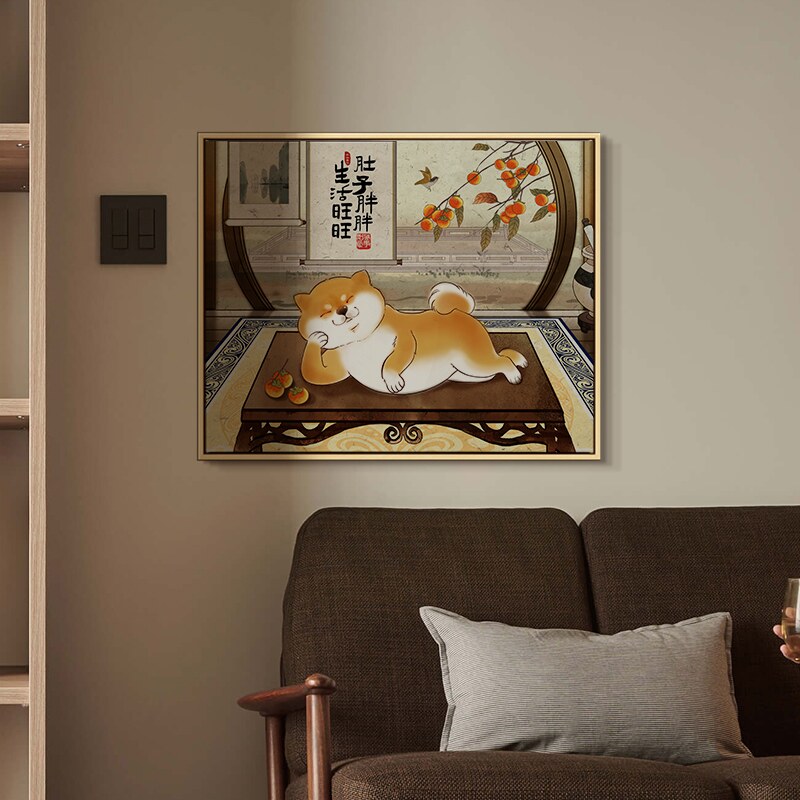 定制柴圆滚滚电表箱装饰画寓意好狗狗进门柜开关盒遮挡挂画免打孔