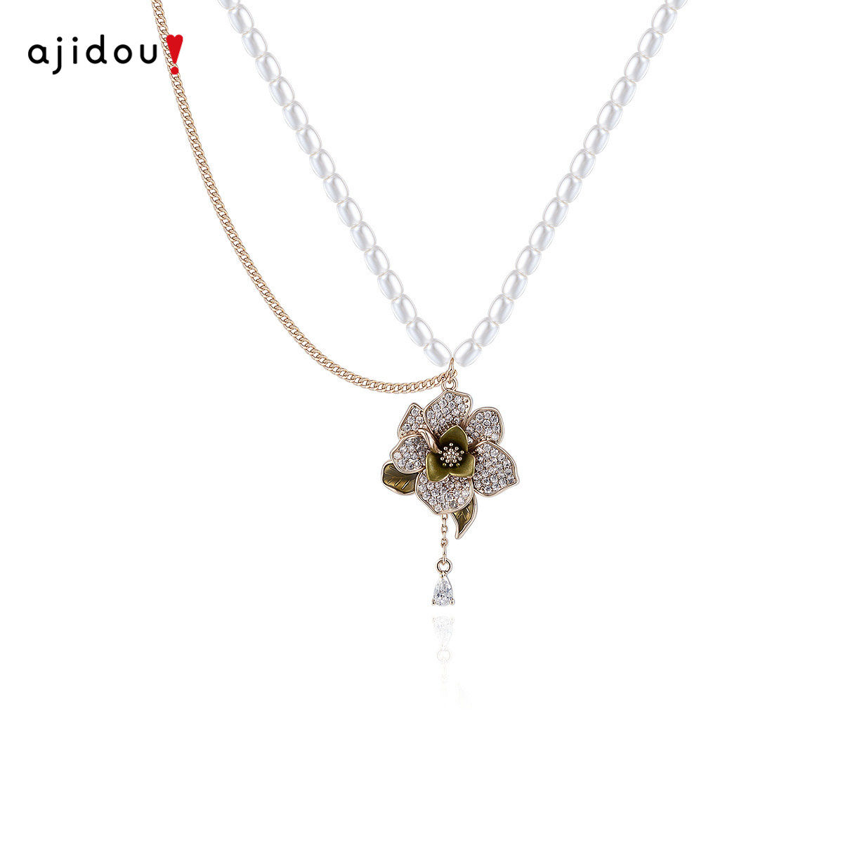 AJIDOU阿吉豆项链女款山茶花吊坠款浅夏花涧系列轻奢高级感锁骨链