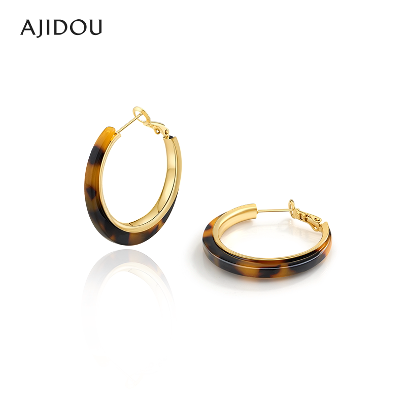 AJIDOU阿吉豆耳饰女款S925银豹纹耳圈玳瑁色耳环轻奢气质耳钉饰品