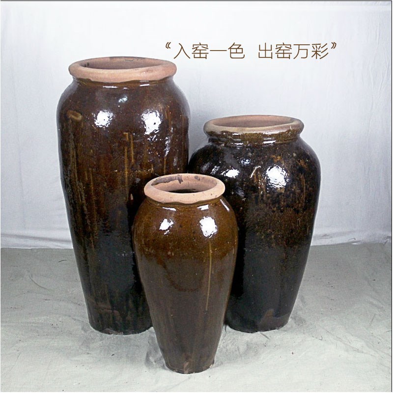 户外花园庭院装饰粗陶陶罐中式复古摆件土陶花瓶大号坛子落地花器