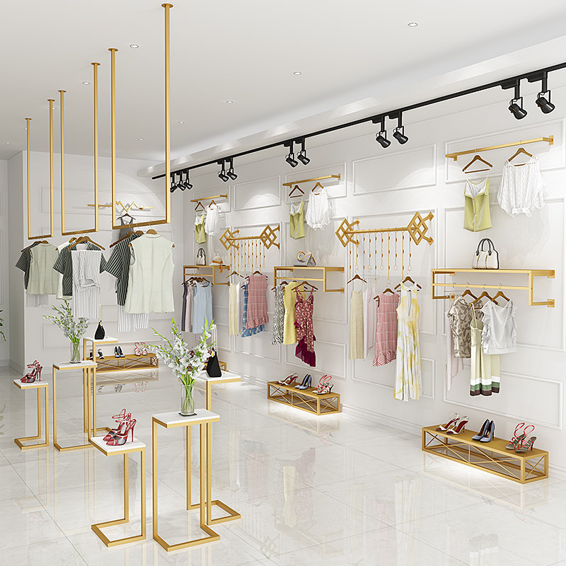 金色服装展示架上墙壁挂式衣架吊架女装店货架衣帽架店铺组合金属