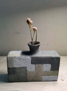 花瓶花盆岩石系列插花多肉粗陶定制旭哥手作方形方器