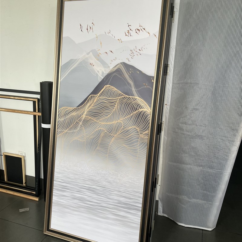 新中式山水装饰画 消防栓开门式挂画消火栓遮 强弱电箱画水电井画