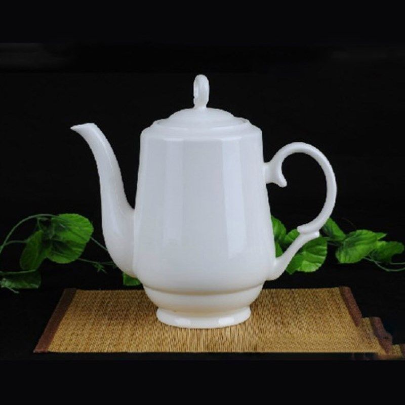 白色陶瓷茶壶大码 凉水壶热水壶 会议办公冷水壶1000毫升定制LOGO