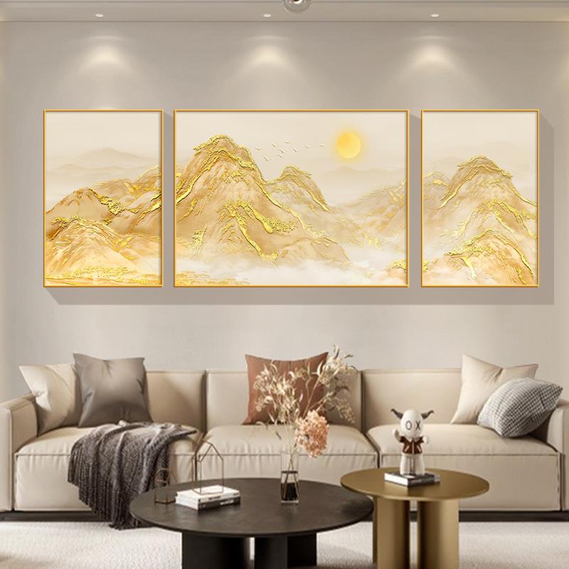轻奢大气客厅装饰画沙发背景墙三联挂画卧室日照金山墙上组合壁画