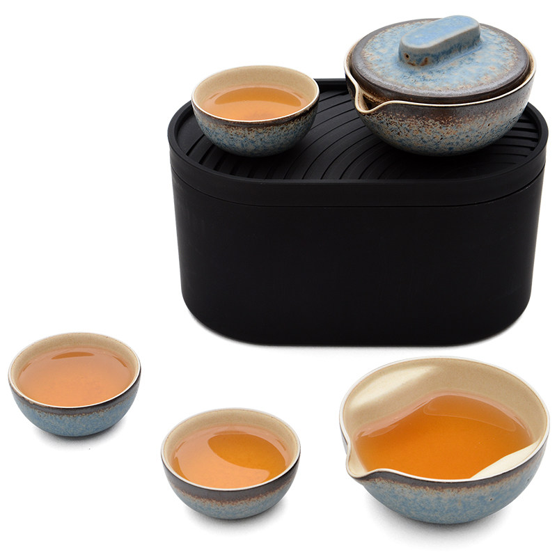 泊喜小巨蛋T1便携式旅行功夫茶具快客杯一壶两杯窑变釉陶瓷套装