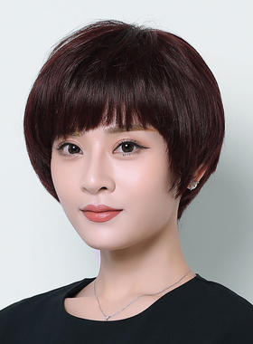 中老年假发真发女短发妈妈真人发丝干练短直发发型自然逼真全头套