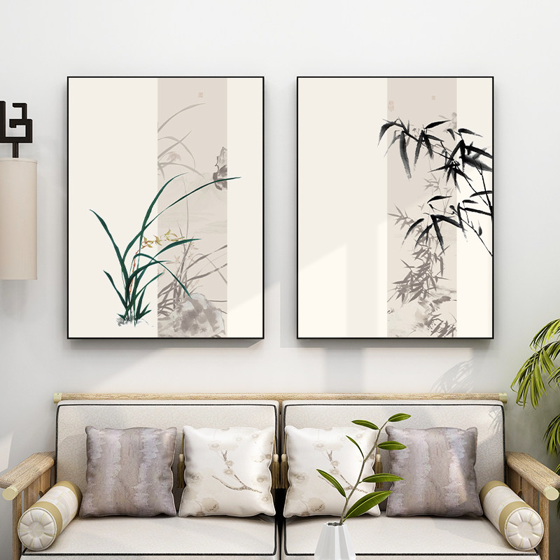 梅兰竹菊挂画新中式客厅四联装饰画中国风四条屏玄关背景墙面壁画