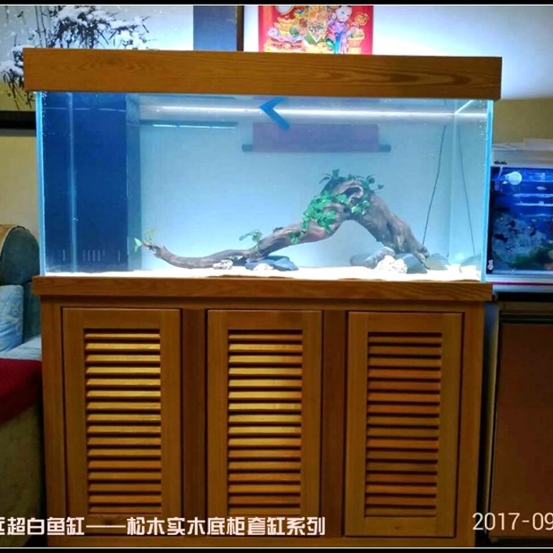 光远 超白鱼缸定做 金晶超白玻璃 松木实木底柜龙缸 草缸 海水缸