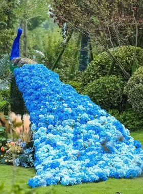 大型招财花艺绢花插花孔雀凤凰模型摆件售楼部珠宝店商场玻璃钢
