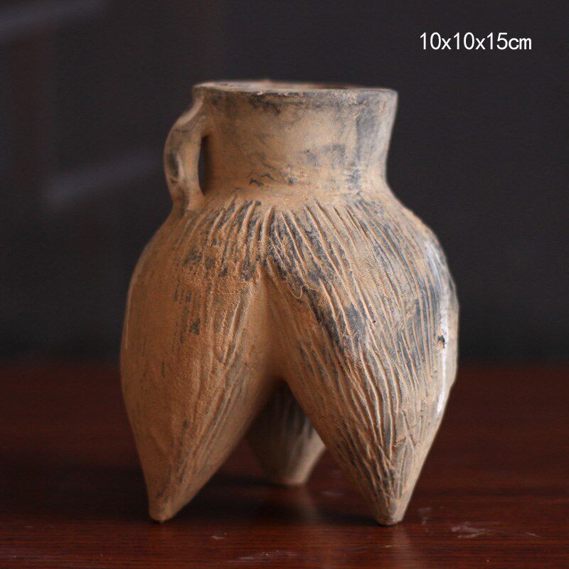 新石器大汶口文化炊具灰陶鸟喙形陶鬶陶鬲古典装饰仿古陶器摆件