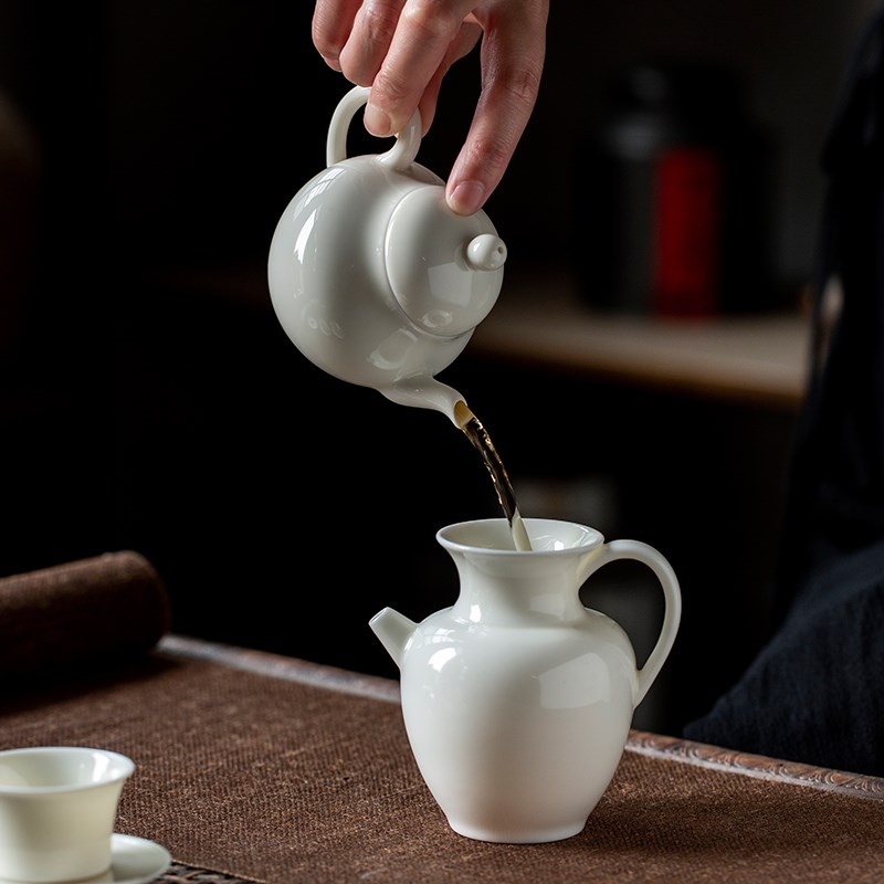 寻心复古杏白釉茶壶手工球孔泡茶过滤小号手执家用小茶壶功夫茶具