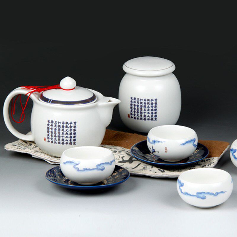 瑞鹤呈祥功夫茶具陶瓷精品茶杯碟茶壶茶盘整套茶组泡茶套装