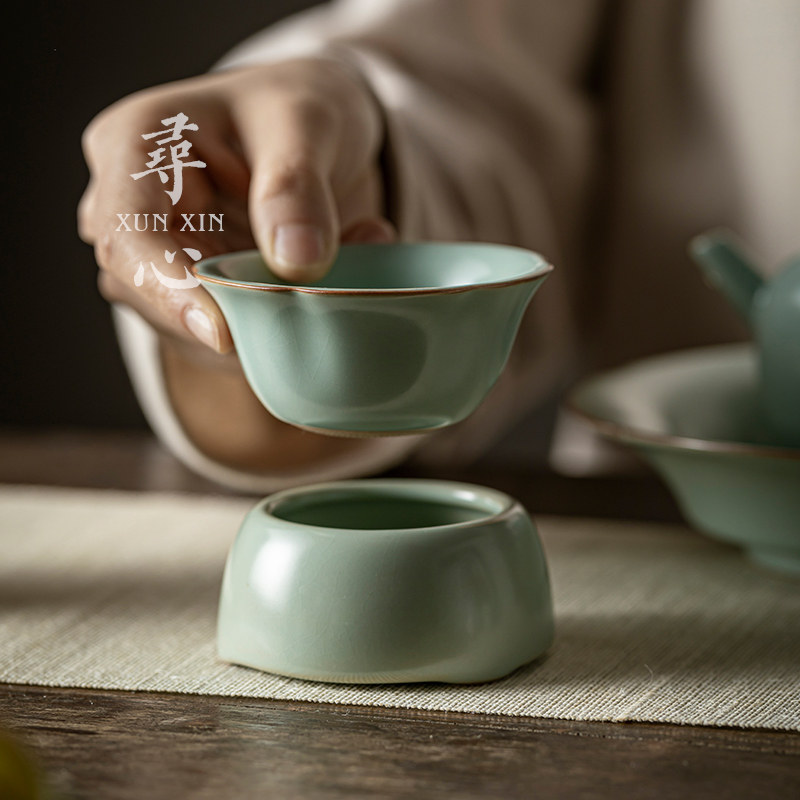 汝窑陶瓷茶漏全瓷一体漏网泡茶叶过滤网创意茶隔隔离茶滤茶具配件