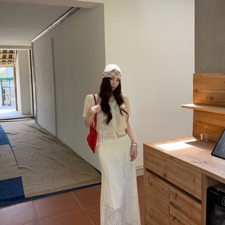 韩系休闲套装女夏季海边度假穿搭绝美漂亮亚麻披肩吊带背心长裙子