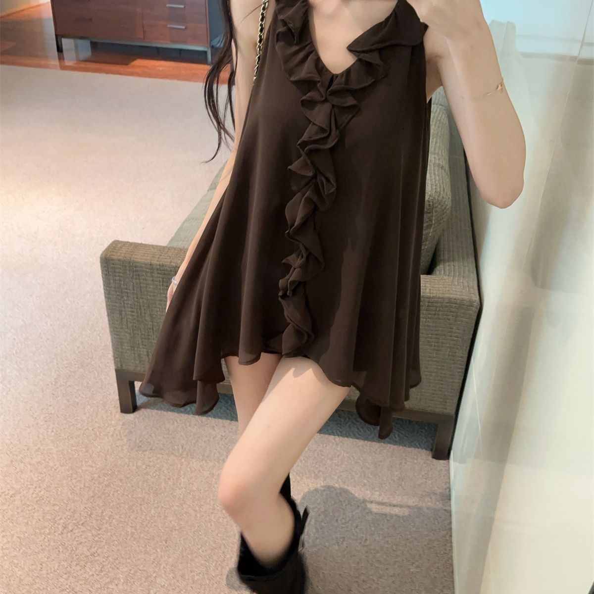 张大人大码女装胖妹妹mm法式荷叶边设计感上衣宽松显瘦休闲裤套装