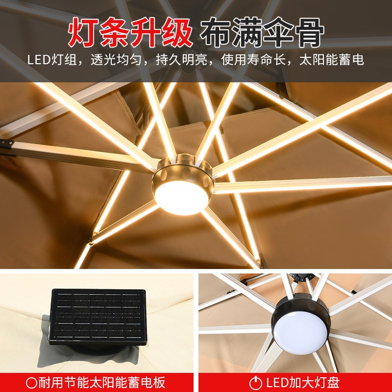 藤朝户外伞庭院LED液压伞遮阳伞3秒自动开伞花园院两用带灯罗马伞