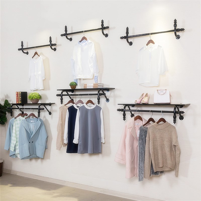 多功能服装店挂衣架组合上墙壁挂式童装展示架侧挂商场衣服架子