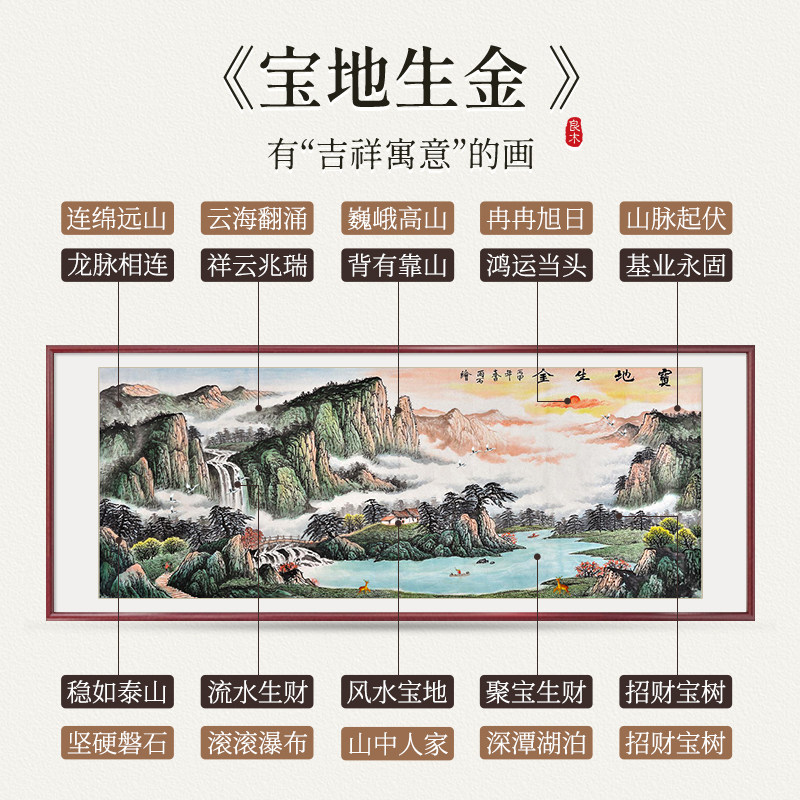 宝地生金挂画山水画客厅装饰画沙发背景墙国画新中式办公室靠山图