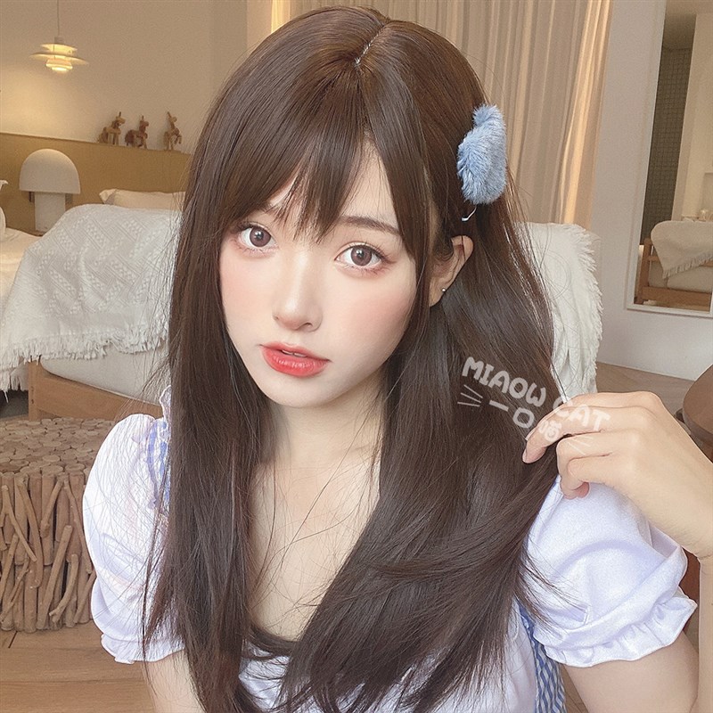 一口喵假发女长发jk日常黑长直自然逼真斜刘海网红Lolita全头套式