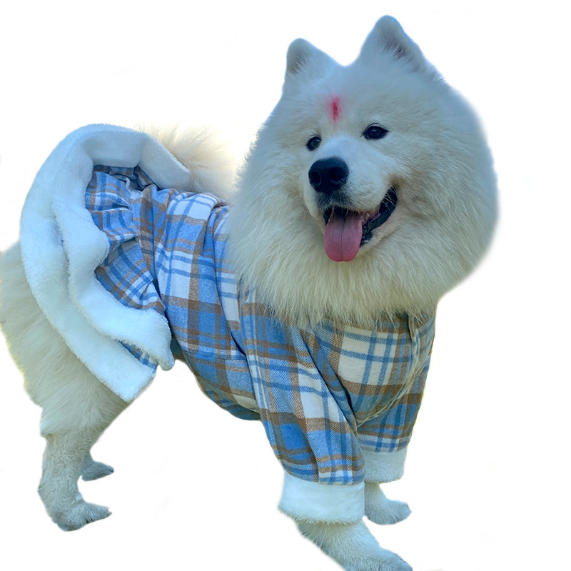 宠物狗狗冬季衣服公主彩条格子毛呢秋冬裙萨摩耶阿拉斯加双层保暖