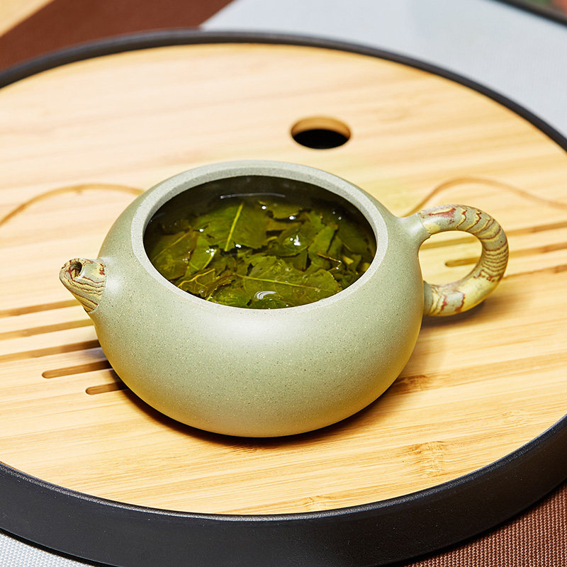 宜兴紫砂壶豆青砂玉乳扁腹西施壶纯全手工小茶壶单人功夫茶具套装