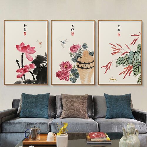 定做客厅沙发背景墙装饰画书房水墨画素雅餐厅墙面花鸟茶室禅意挂