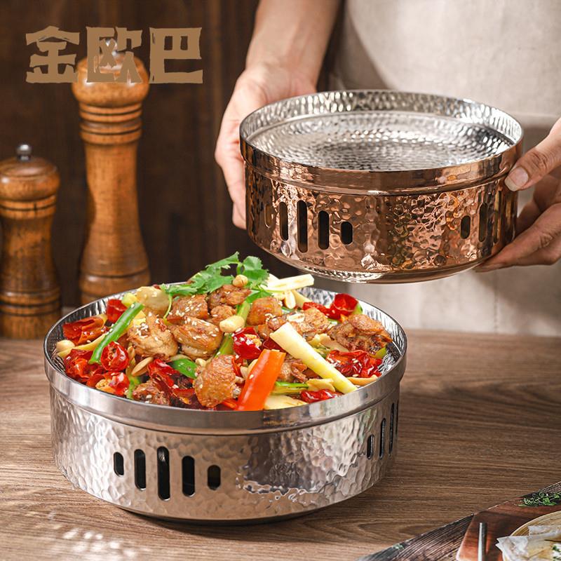 加厚不锈钢锤纹干锅酒精炉套装商用创意特色餐具自助餐干锅菜器皿
