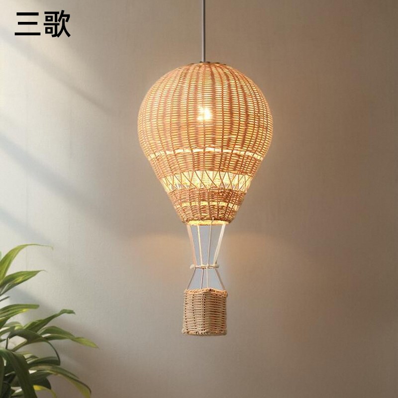 热气球吊灯简约藤编竹艺餐厅儿童房民宿游乐场幼儿园田园艺术吊灯