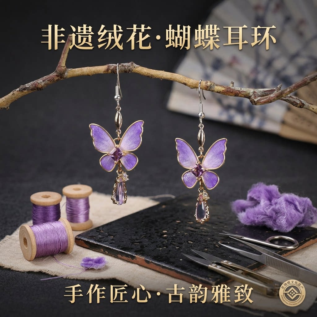 非遗绒花手工蝴蝶耳环古风送礼