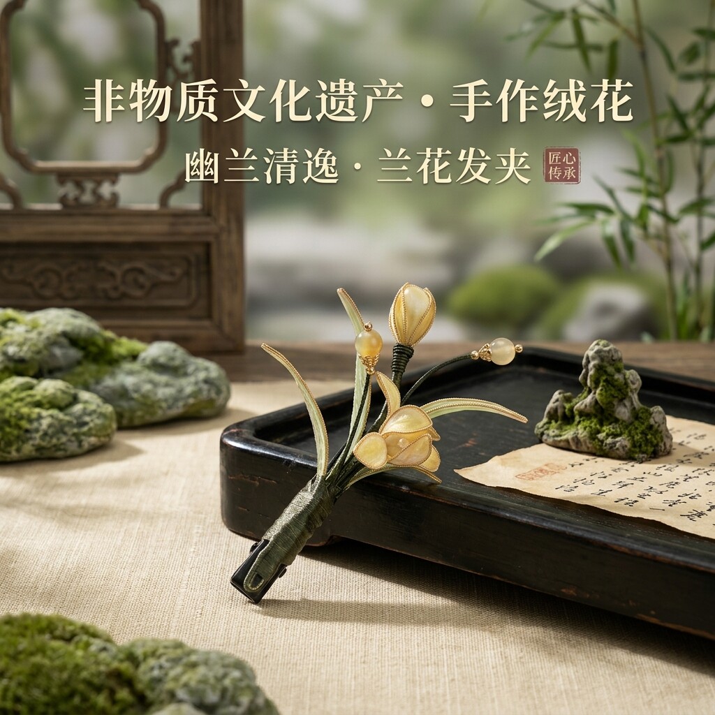 非遗手工桑蚕丝兰花发夹