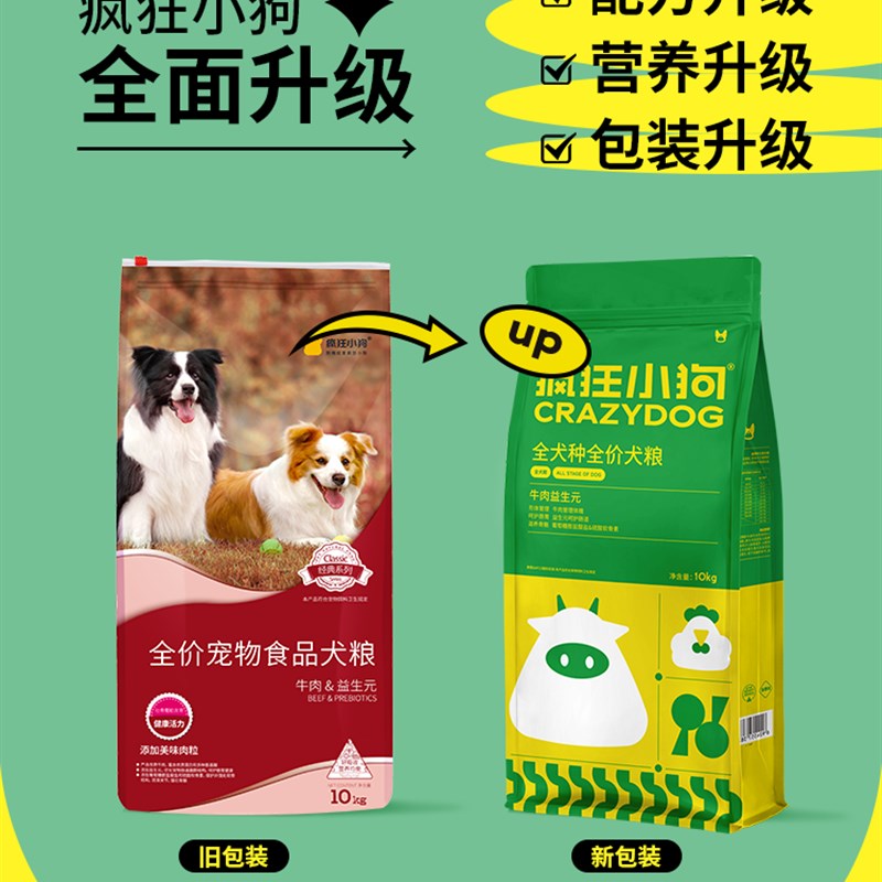 疯狂小狗狗食通用型20斤装边境牧羊犬泰迪金毛小型犬大型犬幼犬成